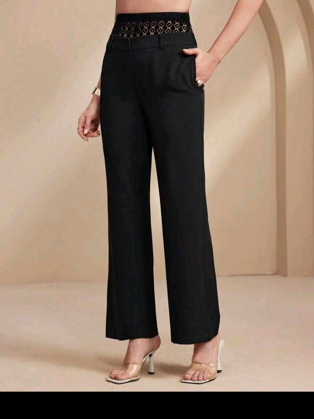 Women's Black Lace-Waist Trousers